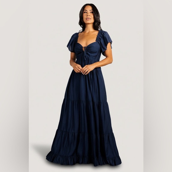 Baltic Born Dresses & Skirts - Baltic Born Navy Tie-Front Maxi with Flutter Sleeves
